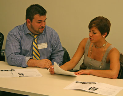 MLSC Life Sciences Internship Challenge participants Lindsay Bonvini, a rising senior at Stonehill College, and Michasel White, a student at UMass Dartmouth, participate in a recent forum co-sponsored by the Center and Citizen Schools to plan new ways to enhance STEM education at the middle-school level. Bonvini and White are interning this summer at the UMass Dartmouth Advanced Technology and Manufacturing Center.