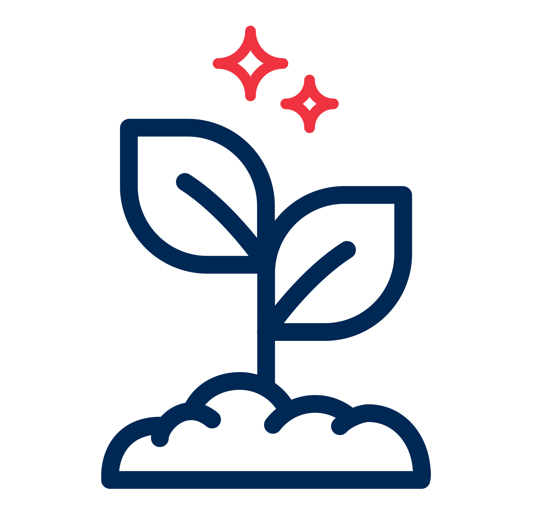 blue and red outline icon of a seedling plant